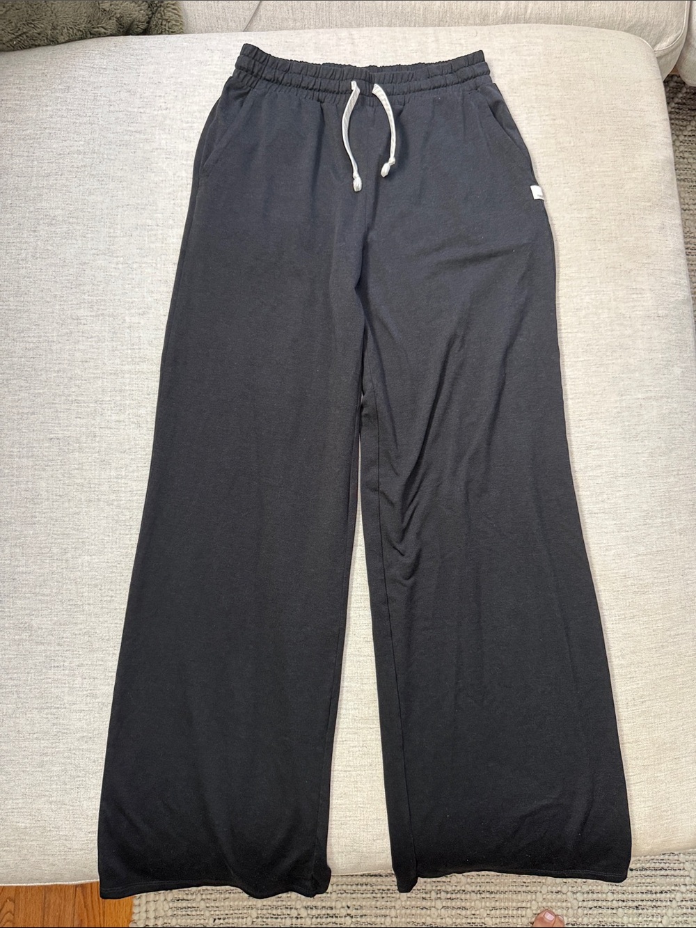 Vuori Black Wide-Leg Halo Lounge Pants with White Drawstring